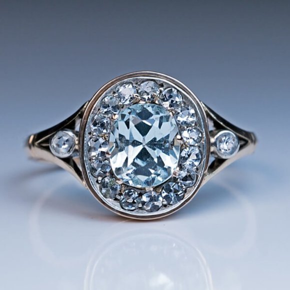 🍁 Refine Oval Pure Blue Zircon Silver Elegant Rings for Women, PD674 - Picture 1 of 4